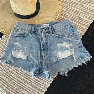 Zara Light Blue Distressed Denim Cutoff Shorts